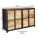 Indian Hub Ascot Large Hand-Crafted Sideboard with Cupboards & Drawers – Distressed Rustic Storage
