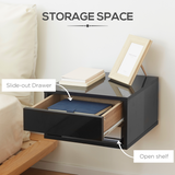 HOMCOM Set of 2 Floating Wall-Mounted Bedside Tables with Drawer – Space-Saving Bedroom Storage, Black
