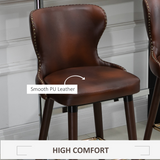HOMCOM Luxury European Style PU Leather Bar Stools, Set of 2 with Padded Seat & Footrest – Brown