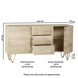 Extra Large Sideboard with Light Gold Metal Inlay, 3 Drawers & 2 Cupboard Doors – Solid Wood