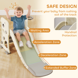 AIYAPLAY Foldable 3-in-1 Kids Slide with Climber and Basketball Hoop – Dinosaur Theme Playset, Cream White