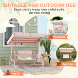 AIYAPLAY Kids Rainbow Canopy Swing Seat with Adjustable Sun Canopy & Safety Belts – Outdoor Garden Swing, Pink