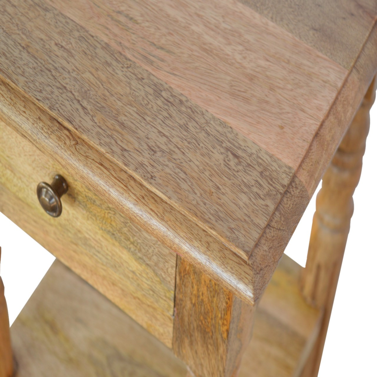 Artisan Furniture Solid Mango Wood Telephone Table, 1 Drawer & 2 Shelves – Hallway Storage, Oak-Effect Beige