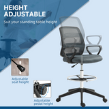 Vinsetto Draughtsman Chair Tall Office Chair with Adjustable Height and Footrest – Mesh Back, Grey
