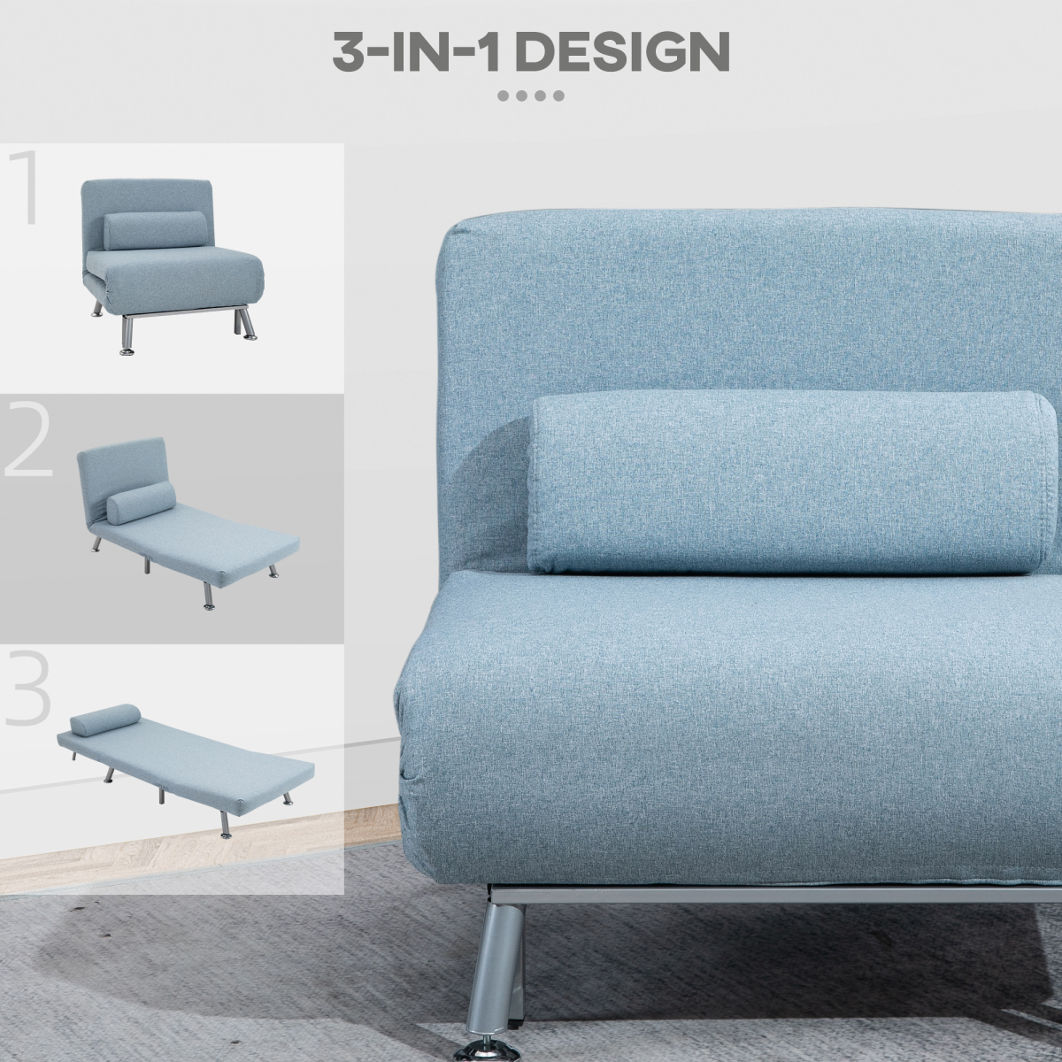 HOMCOM blue sofa bed chair styled in a bedroom