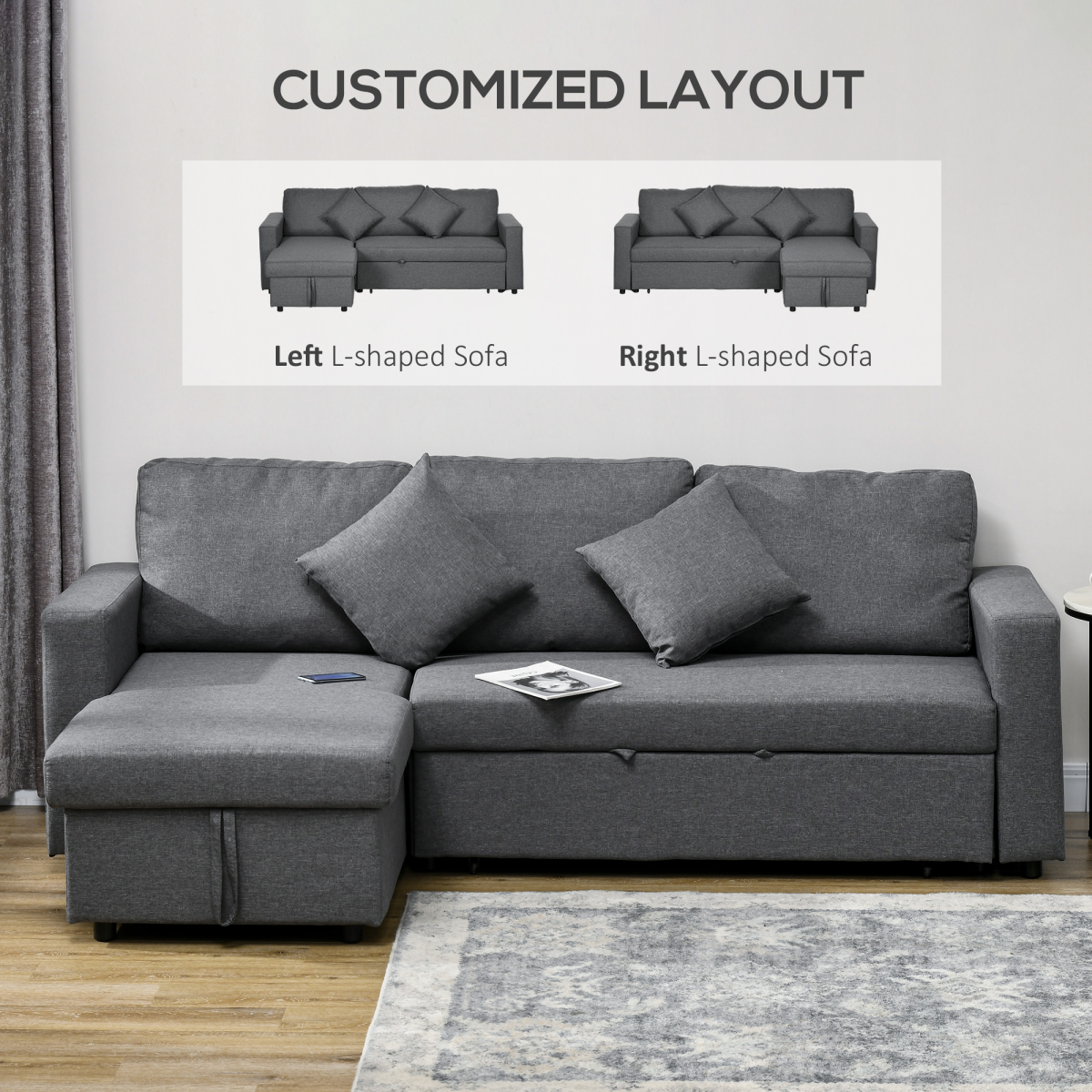 HOMCOM corner sofa bed cushions and pillows detail
