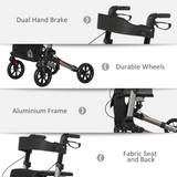 HOMCOM 4-Wheel Rollator Walker with Seat, Backrest & Storage Bag – Foldable Aluminium Mobility Aid, Silver