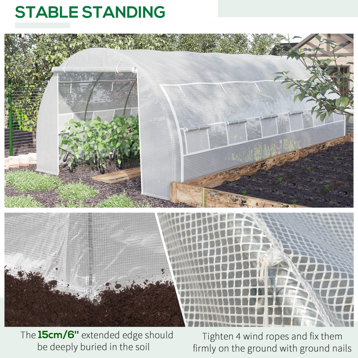 Outsunny 6 x 3 x 2m Walk-In Polytunnel Greenhouse with Galvanised Steel Frame and Roll-Up Windows