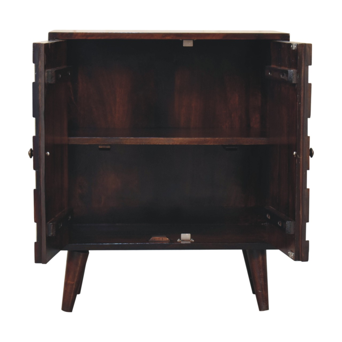 Artisan Furniture Mini Pineapple Carved Walnut Cabinet – Solid Mango Wood, 2 Doors, Nordic Feet, Brown