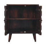 Artisan Furniture Mini Pineapple Carved Walnut Cabinet – Solid Mango Wood, 2 Doors, Nordic Feet, Brown