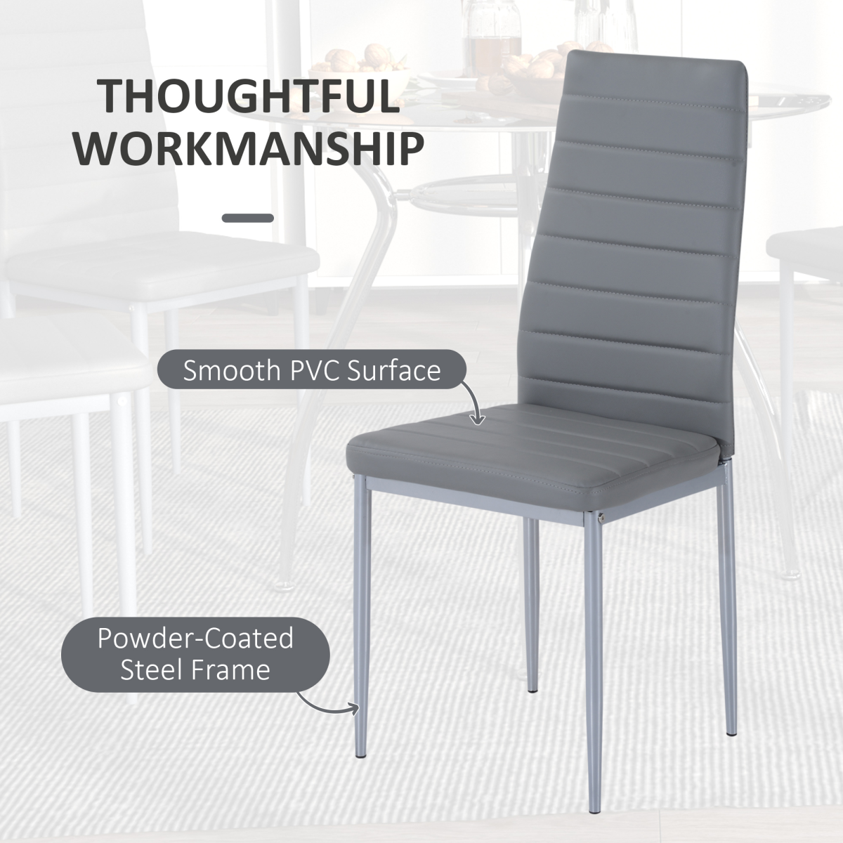 HOMCOM Round Glass Dining Table Set with 4 Cushioned Chairs – Metal Frame Kitchen Dining Set
