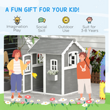 Outsunny Wooden Wendy House for Kids with Floor, Windows & Plant Box – Garden Playhouse, Grey