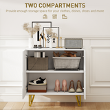 High Gloss White Sideboard Cabinet with Gold Hairpin Legs, Soft-Close Hinges & Adjustable Shelf