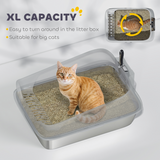 XL Stainless Steel Cat Litter Box with High Sides, Scoop & Entryway Litter Catcher – Large Pet Toilet, Grey
