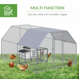 PawHut Walk-In Chicken Run with Roof Cover, Galvanised Steel Coop for 10-12 Chickens – 3.8m Hen House