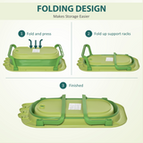 HOMCOM Foldable Baby Bath Tub with Cushion – Crocodile Design Toddler Bath for 0-3 Years, Green