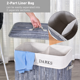 HOMCOM Bamboo Laundry Hamper with Removable Lining and PU Handles – Large Double Section Basket