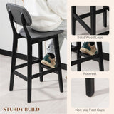 Bar Stools Set of 2 with Backs, Footrests & Padded Faux Leather Seats – Beech Wood Counter Chairs, Dark Grey
