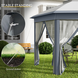 Outsunny 4 x 4m Hexagon Pop-Up Gazebo with Double Roof & Mesh Netting – Grey