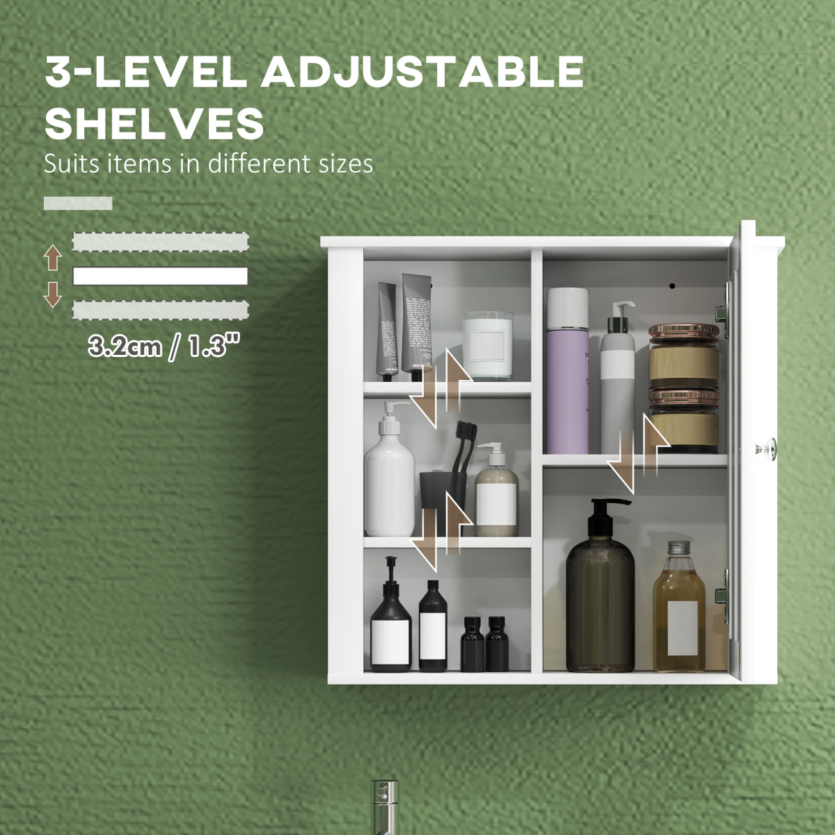 HOMCOM Modern Wall-Mounted Bathroom Cabinet with Adjustable Shelves and Open Side Storage – Space-Saving, White
