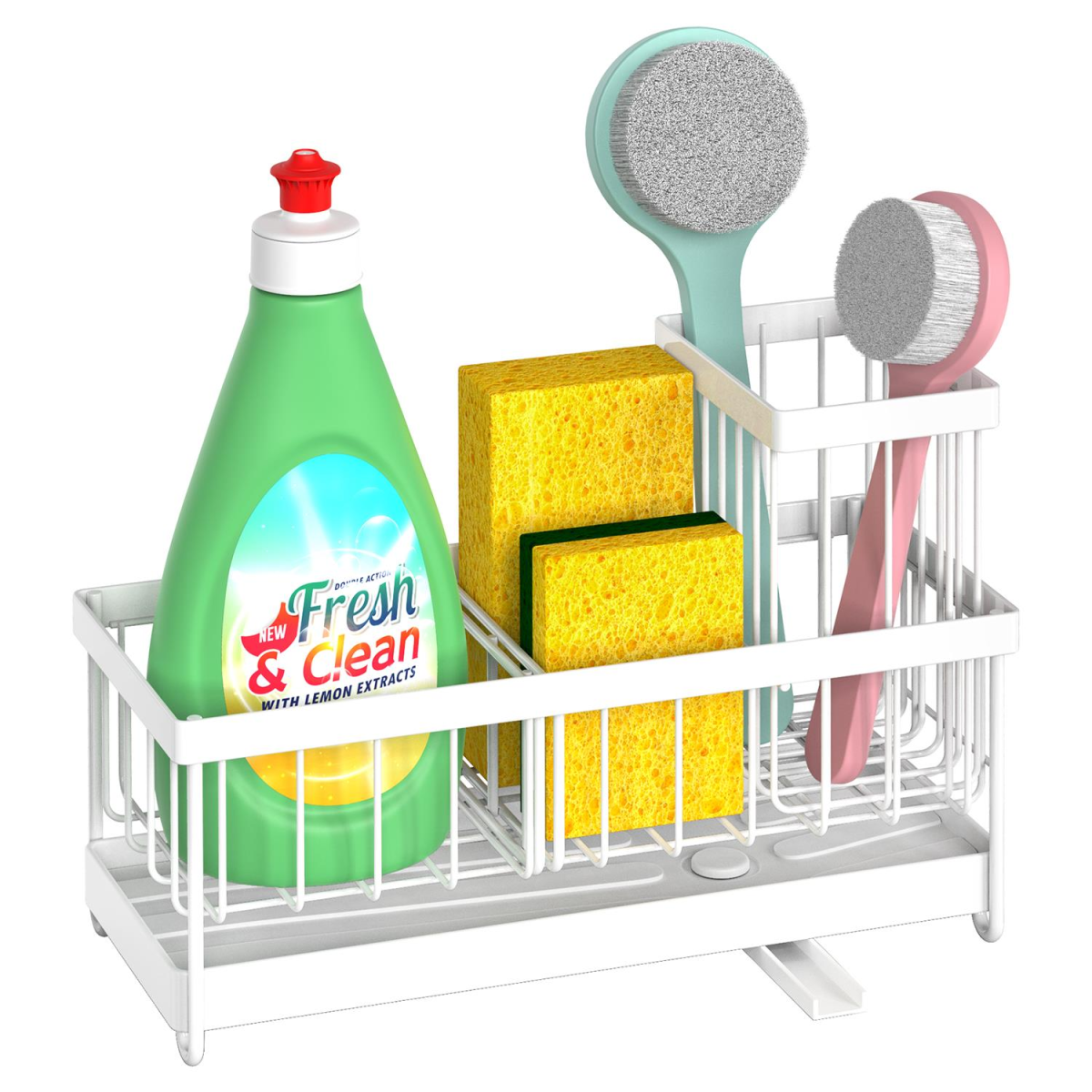 VINSANI Sink Sponge Holder with Removable Dividers and Drainage – Kitchen Organiser, White