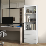 HOMCOM 180cm Tall Bookshelf Storage Unit with 3 Drawers & Open Shelves – Living Room Bookcase, White