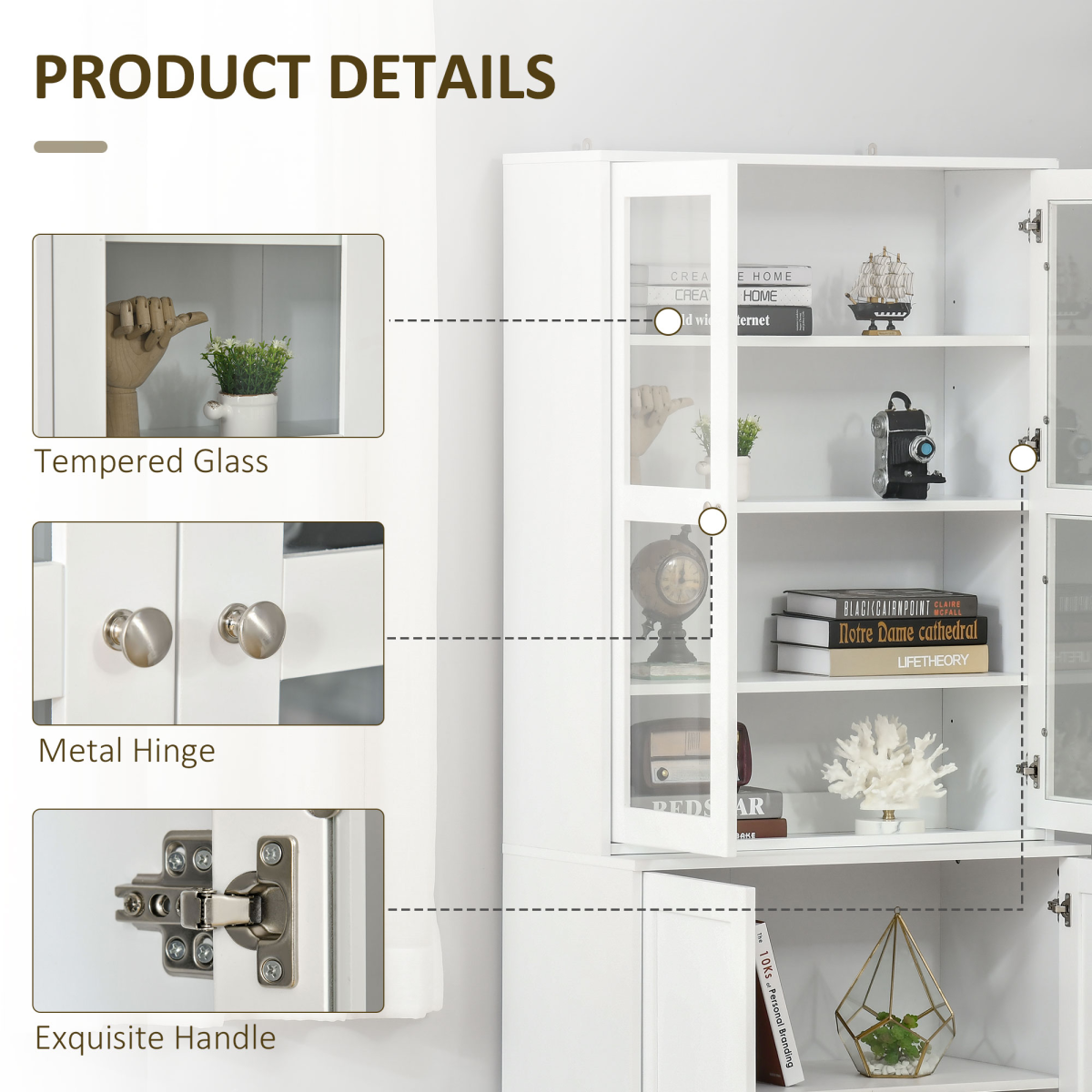 HOMCOM Modern Bookcase Display Storage Cabinet with Doors & Adjustable Shelves – Living Room & Office Storage