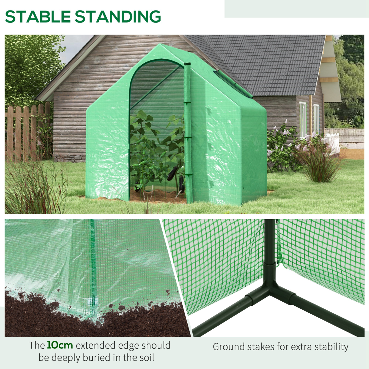 Outsunny Walk-In Portable Mini Greenhouse with Steel Frame, Window and Door – Plant Grow House, Green