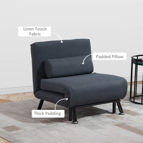 HOMCOM black futon sofa bed styled in a room