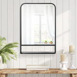 Square Wall Mirror 70 x 50cm with Bottom Shelf – Black Metal Frame for Bathroom, Hallway or Makeup