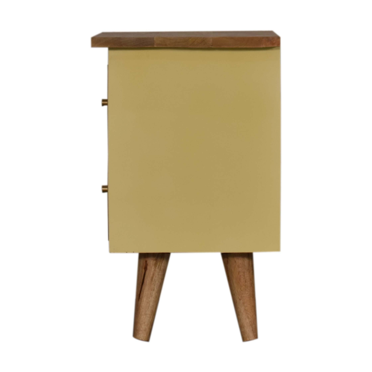 Artisan Furniture Solid Wood Hand Painted Bedside Table with 2 Drawers – Yellow Body, Nordic Legs