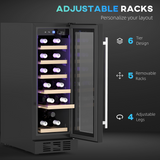 HOMCOM 19 Bottle Wine Cooler Fridge with Double-Tier Glass Door – Freestanding or Built-In, Black