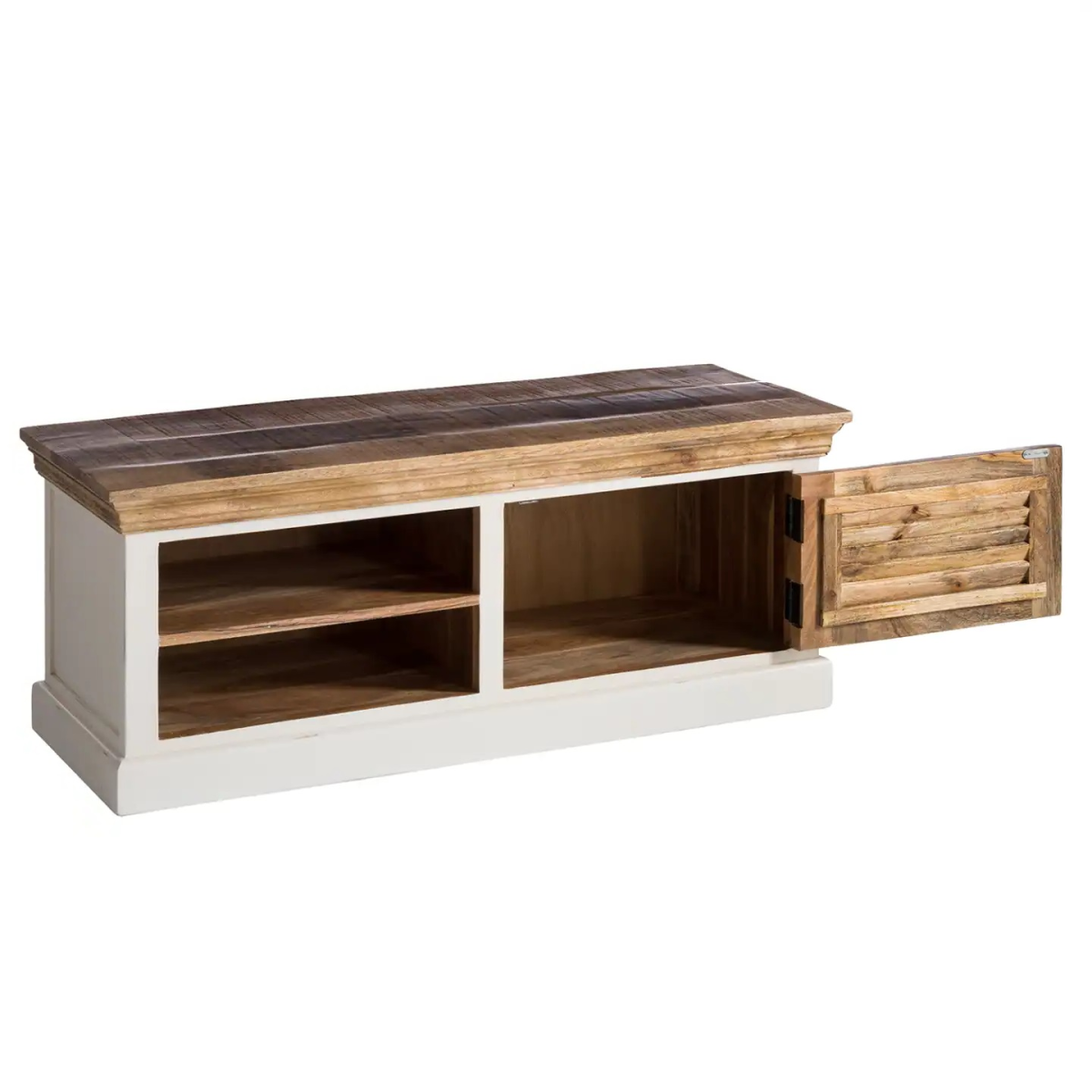 Alfie Solid Mango Wood Shoe Rack and Wall Hook Set – Hallway Storage, Natural and White Finish