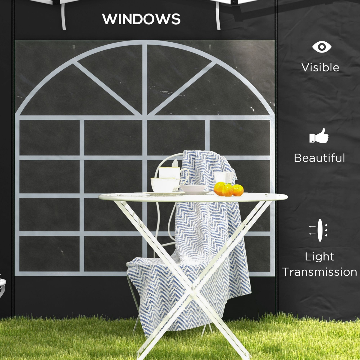 Outsunny 3x3m / 3x6m Pop Up Gazebo Side Panels, 2-Pack with Windows & Zipped Doors – Replacement Set, Black