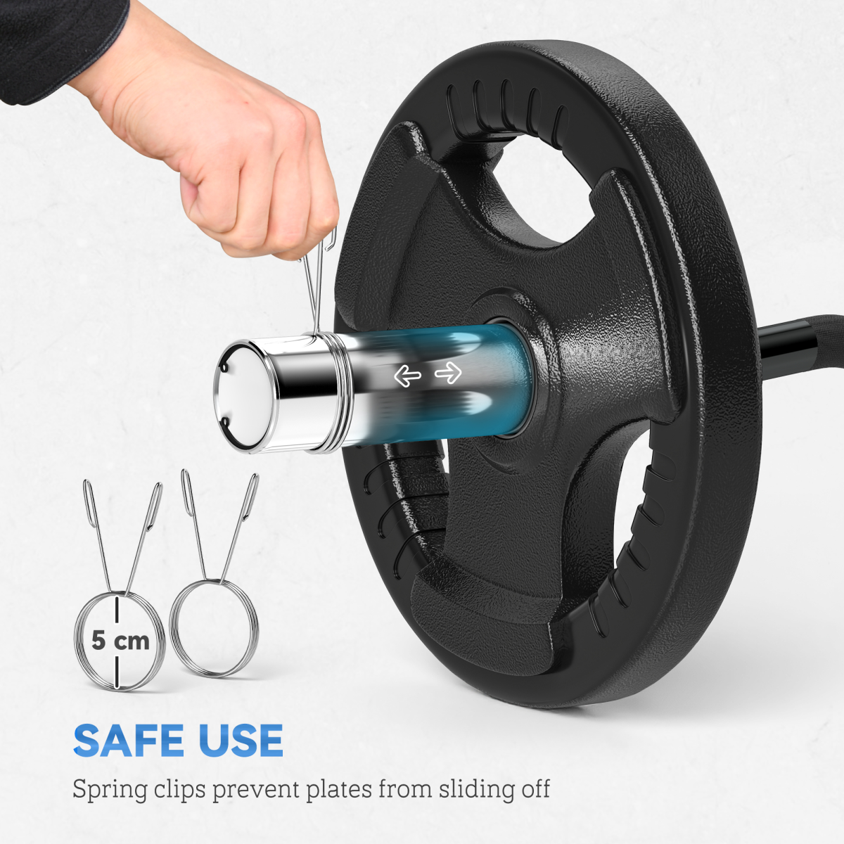 SPORTNOW 120cm EZ Curl Bar with Spring Clips for 5cm Weight Plates, 8kg – Home Gym Barbell Bar, 100kg Capacity