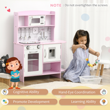 HOMCOM Kids Kitchen Play Set with Lights, Sounds, Microwave, Sink and Storage – Role Play Toy