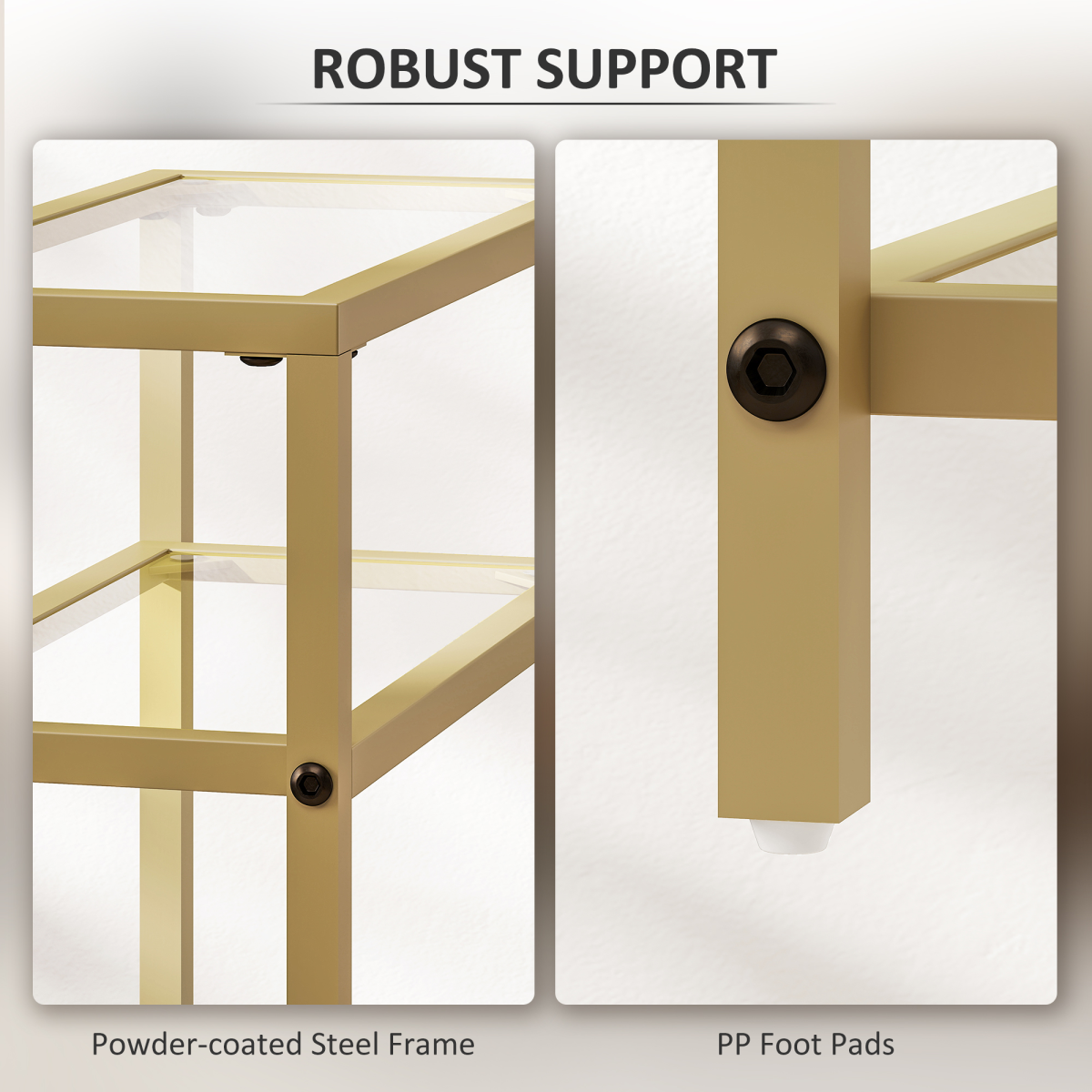 HOMCOM Slim Side Table with Three-Tier Tempered Glass Shelves – 18 cm Narrow End Table, Gold Tone