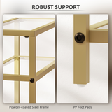 HOMCOM Slim Side Table with Three-Tier Tempered Glass Shelves – 18 cm Narrow End Table, Gold Tone
