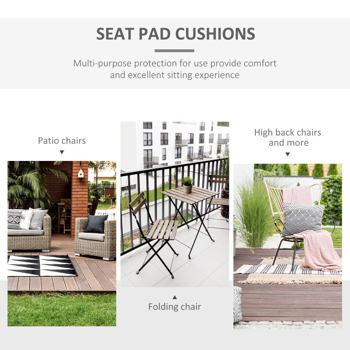 Outsunny Set of 2 Garden Seat Cushions with Ties, 45 x 45cm – Replacement Outdoor Chair Pads, Dark Grey