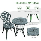 Outsunny 3-Piece Cast Aluminium Bistro Set with Parasol Hole – Antique-Style Garden Table & 2 Chairs, Green