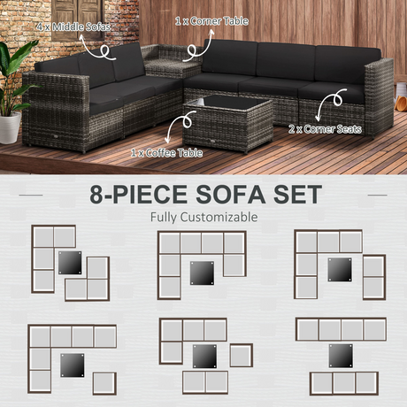 Outsunny Grey Rattan Sofa Set modular configuration view