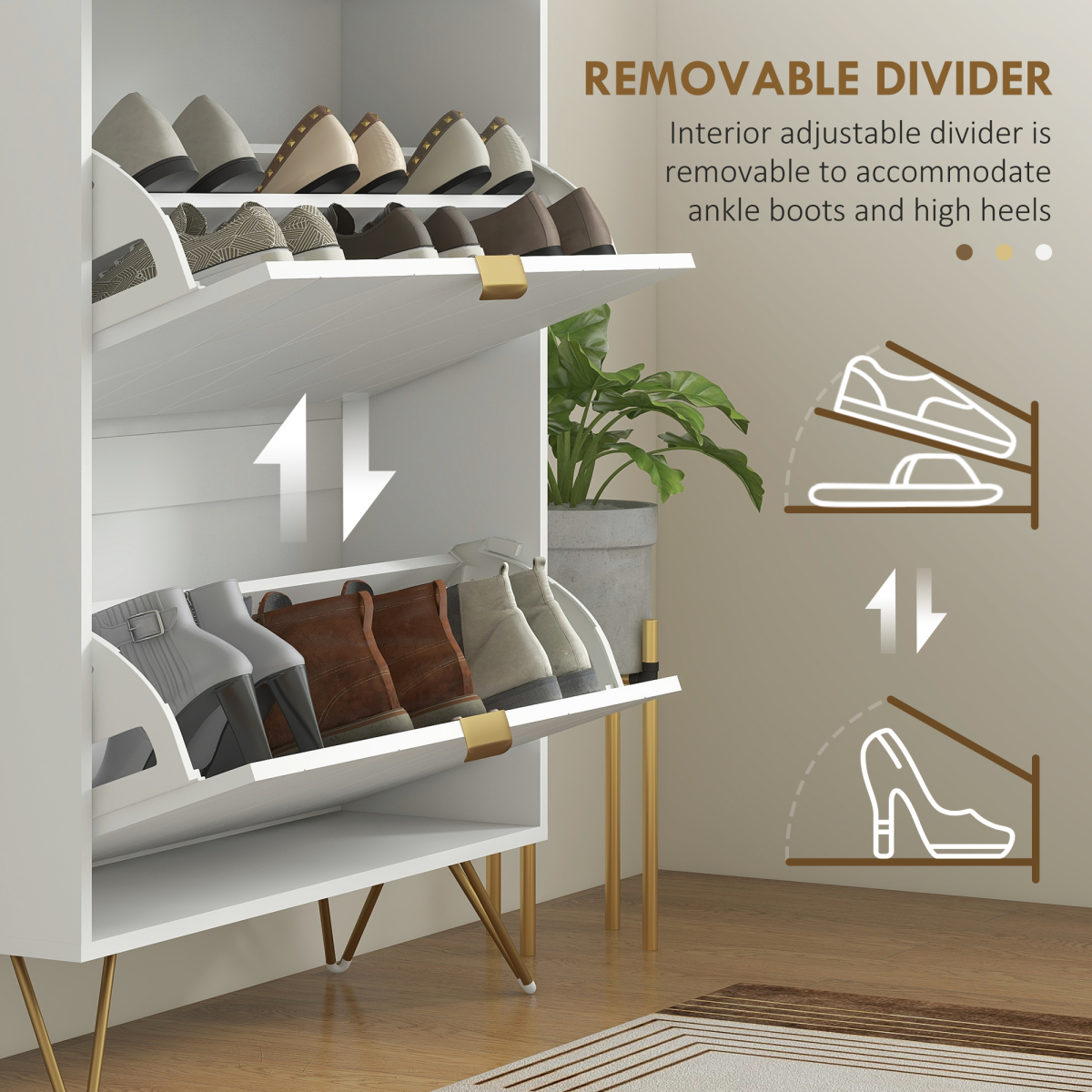 HOMCOM Slim Flip Drawer Shoe Cabinet with Top Drawer, 12 Pairs – Space-Saving Hallway Storage, White