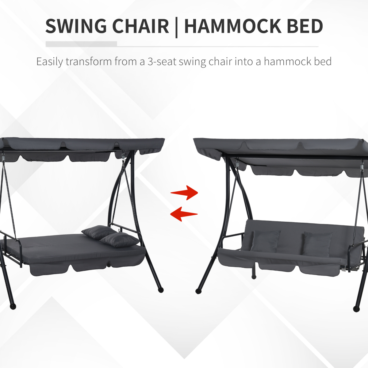 Outsunny 2-in-1 3 Seater Patio Swing Chair & Hammock Bed Lounger with Canopy – Garden Furniture, Dark Grey