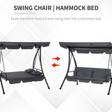 Outsunny 2-in-1 3 Seater Patio Swing Chair & Hammock Bed Lounger with Canopy – Garden Furniture, Dark Grey