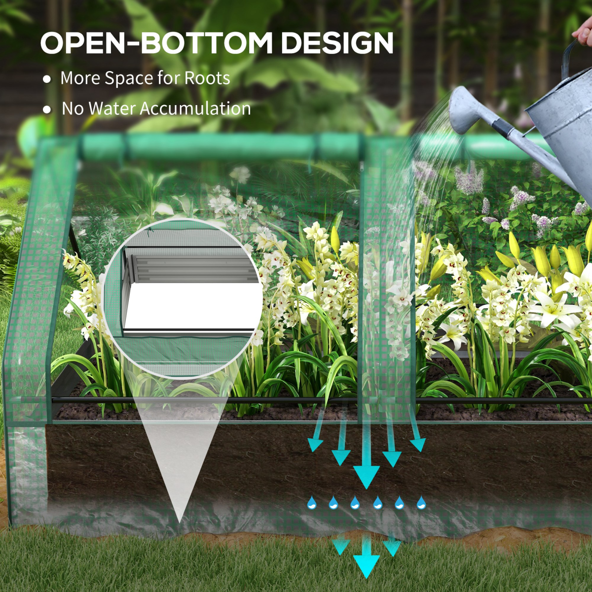 Outsunny Raised Garden Bed Planter with Mini Greenhouse Cover, Galvanised Steel Frame, Two Windows, 180 x 90cm