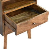 Artisan Furniture Solid Wood Platform Bedside Table with 2 Drawers and Open Slot – Nordic Legs, Brown