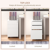 Vinsetto 3 Drawer Lockable Steel File Cabinet with Hanging Bar – Home Office Filing Storage, White