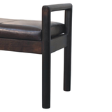 Artisan Furniture Solid Wood Gridline Bench with Black Leather Upholstery – Modern Hallway Seating, Black