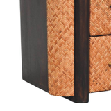 Artisan Furniture Solid Wood Rattan Curve Edge Nightstand with 2 Drawers and Shelf – Bedroom, Dark Brown