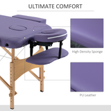 HOMCOM Portable Massage Table with Adjustable Height, Detachable Headrest & Carry Bag – Folding Beauty Bed, Purple